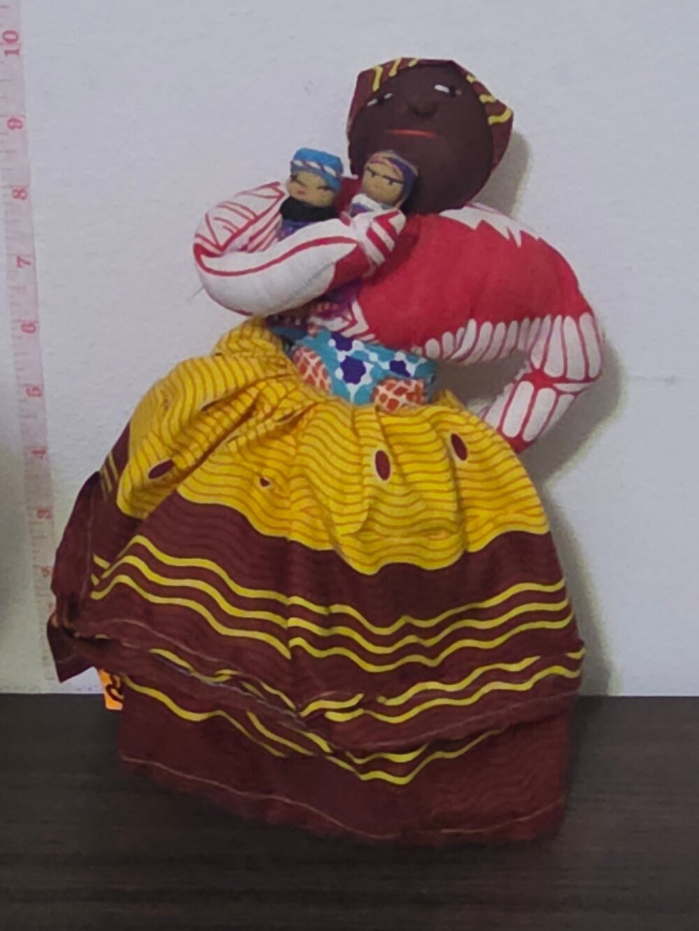 Native American Seminole Indian fabric doll holding twin babies